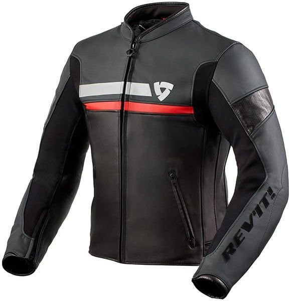 Image of REVIT MILE LEATHER JACKET - BLACK/RED