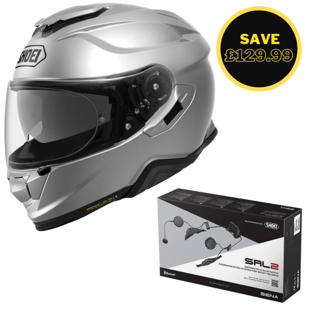 Image of SHOEI GT AIR 2 - LIGHT SILVER + SENA SRL 2 BUNDLE