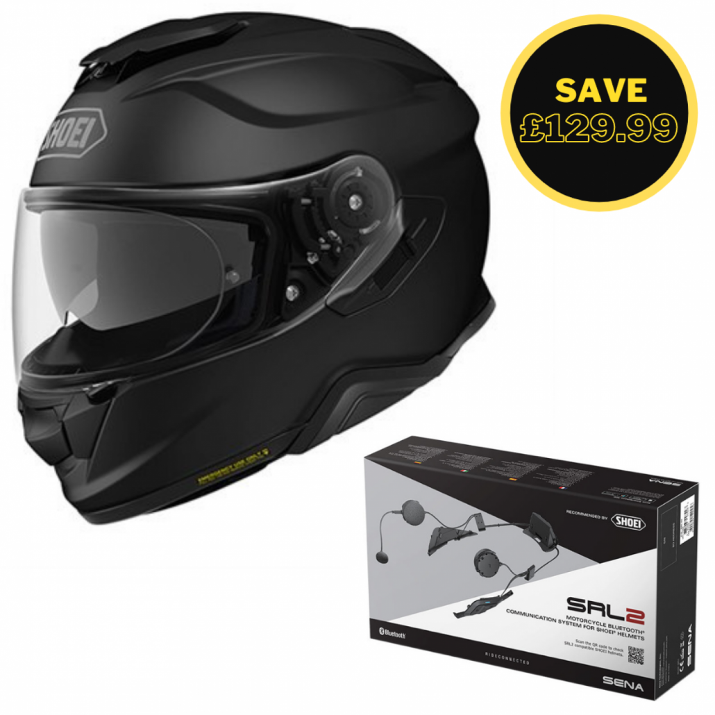 Image of SHOEI GT AIR 2 - MATT BLACK + SENA SRL 2 BUNDLE