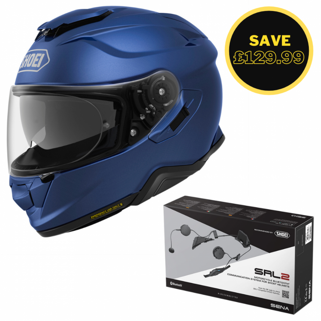 Image of SHOEI GT AIR 2 - MATT BLUE + SENA SRL 2 BUNDLE