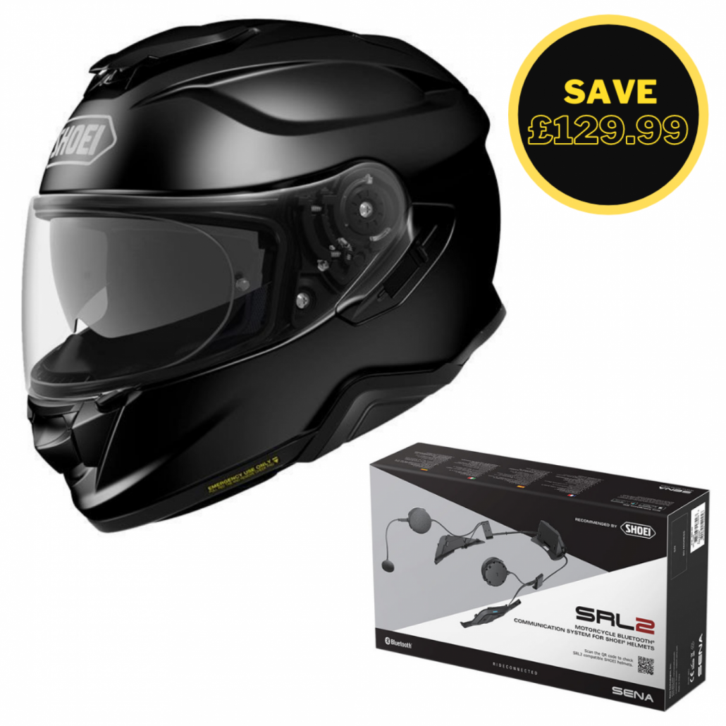 Image of SHOEI GT AIR 2 - PLAIN BLACK + SENA SRL 2 BUNDLE 