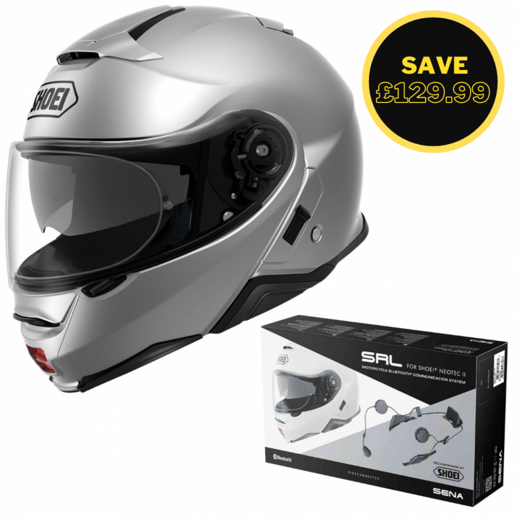 Image of SHOEI NEOTEC 2 - LIGHT SILVER + SENA SRL BUNDLE