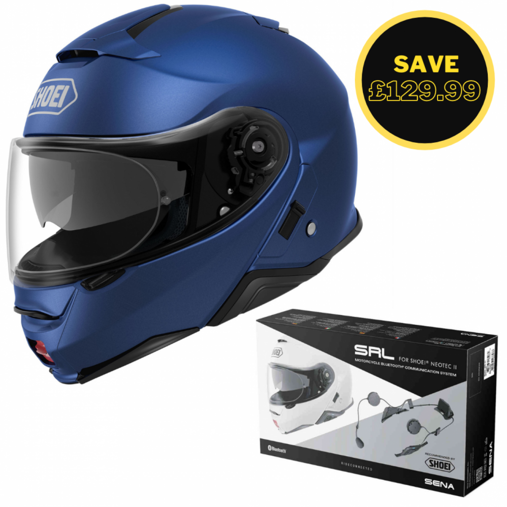 Image of SHOEI NEOTEC 2 - MATT BLUE + SENA SRL BUNDLE