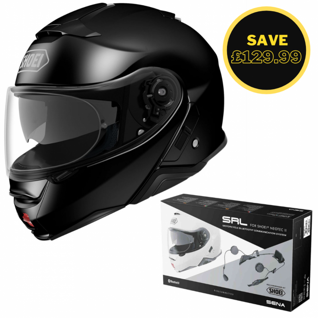 Image of SHOEI NEOTEC 2 - PLAIN BLACK + SENA SRL BUNDLE