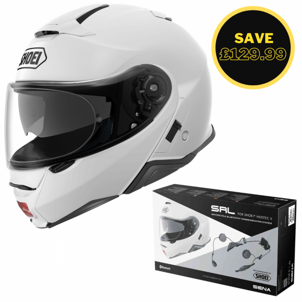 Image of SHOEI NEOTEC 2 - PLAIN WHITE + SENA SRL BUNDLE