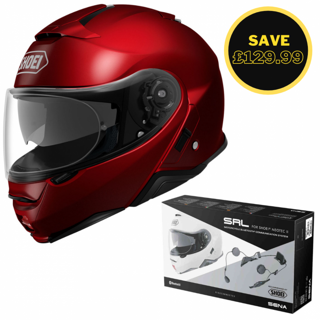 Image of SHOEI NEOTEC 2 - PLAIN WINE RED + SENA SRL BUNDLE